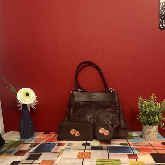 NWT Coach Set-Oxblood Lexy Bag w/ Dice Motif Wallet & Change Purse!! 🎲🎲 - Picture 2 of 10